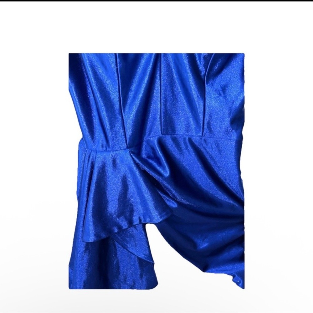 Blondie Nites Satin Mini Dress Size Three Royal Blue Women’s V-neck Thin Straps - Picture 6 of 7